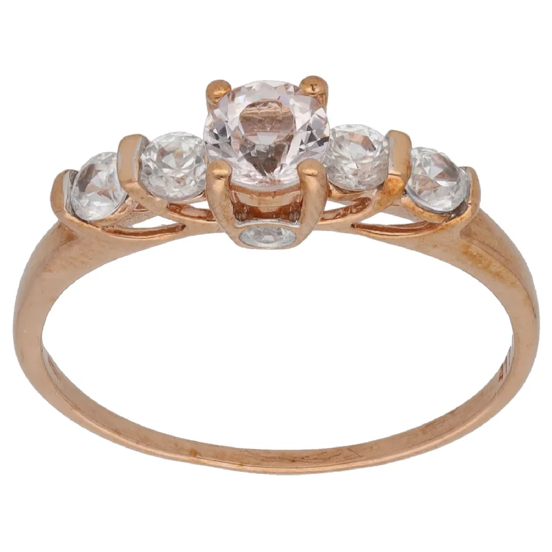 Slim wing rings-9ct Rose Gold Morganite & Zircon Dress/Cocktail Ring Size R