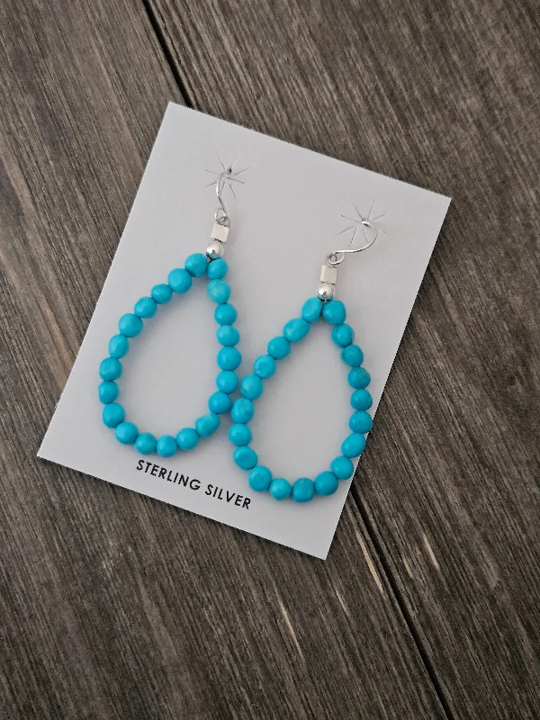 Thin enamel earrings-Turquoise Beaded Tear Drop Dangle Earrings