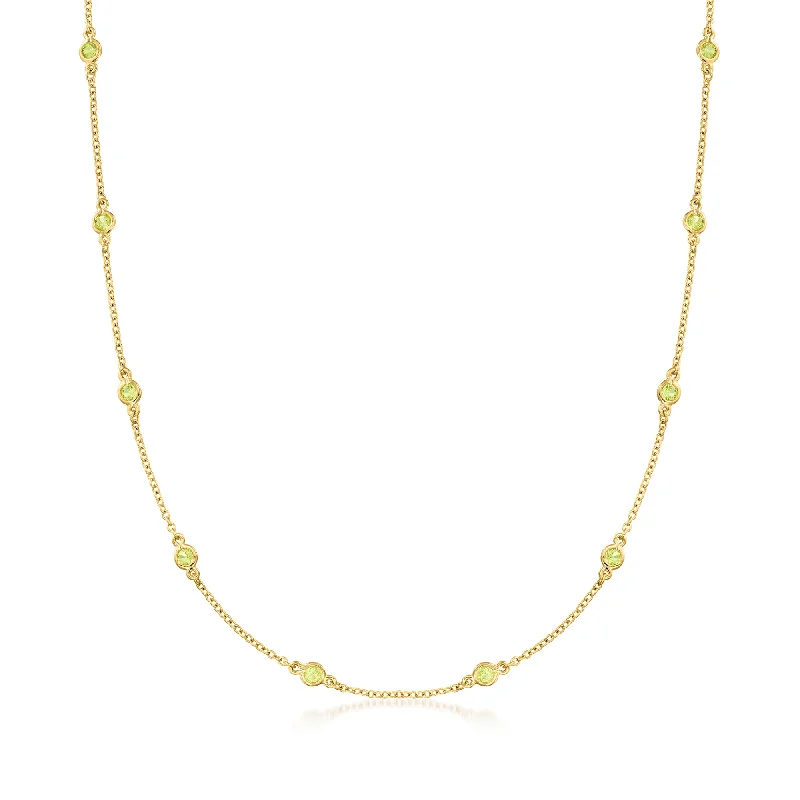 Birch wood necklaces-Ross-Simons Bezel-Set Peridot Station Necklace in 18kt Gold Over Sterling