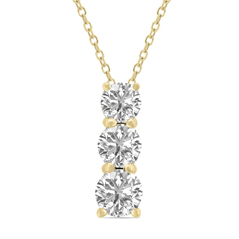 Daisy flower necklaces-2 Ctw Lab Grown Diamond Three Stone Pendant In 14K Yellow Gold