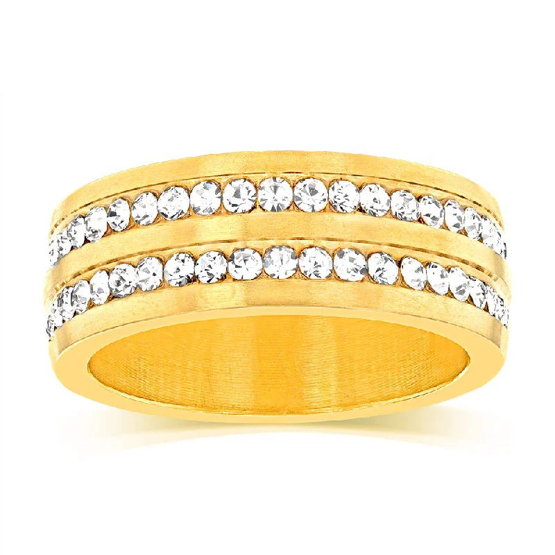 Pure form rings-Stainless-Steel Gold-Plated Zirconia Double Channel Ring