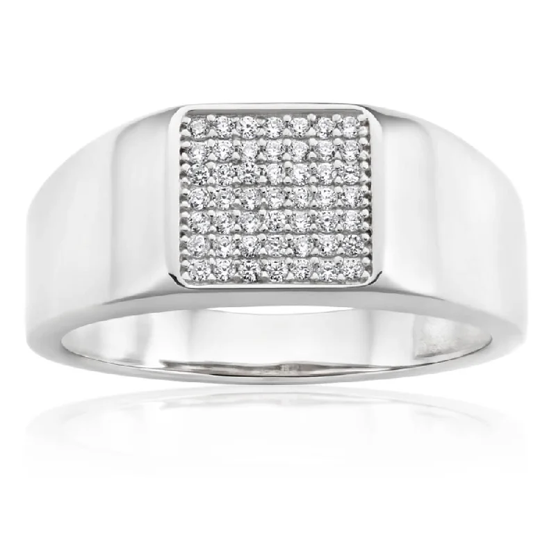 Multi-design rings-Sterling Silver Rhodium Plated Cubic Zirconia  Signet Ring