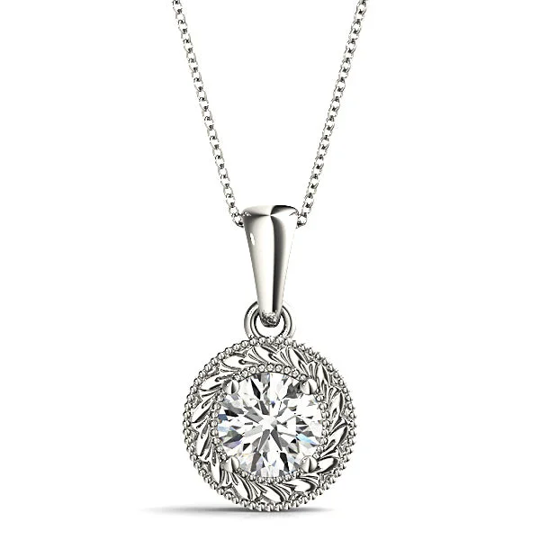 Ruby drop necklaces-Milgrain Filigree Round Diamond Vintage Necklace Pendant