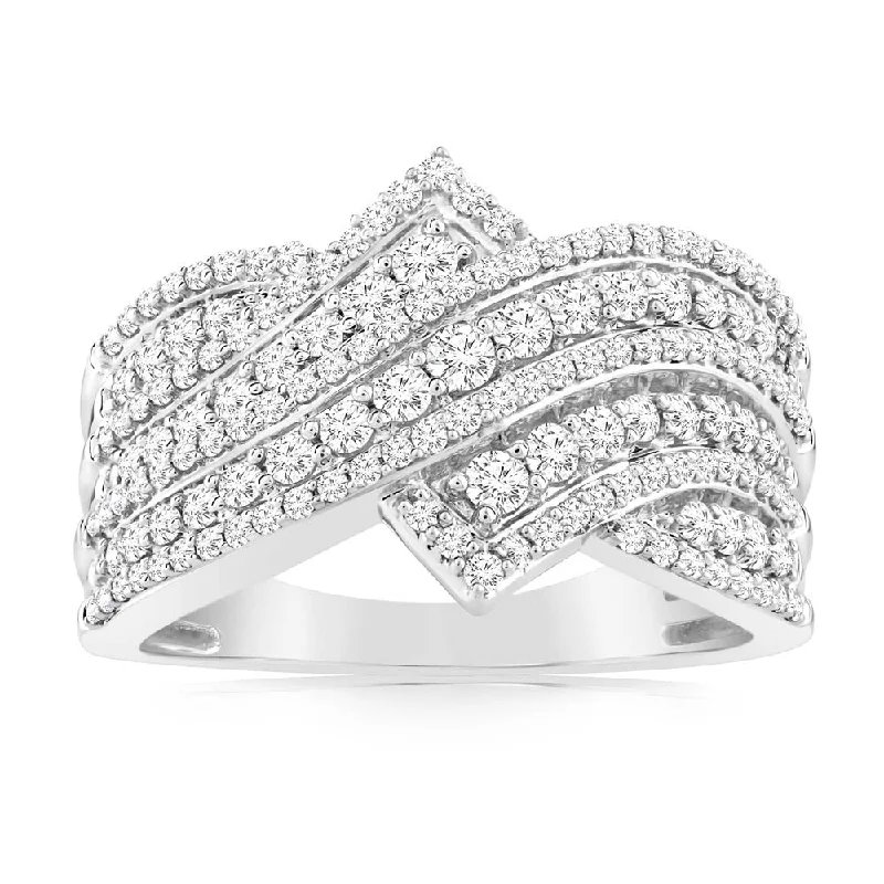 Swirl shape rings-0.95 Carat Cluster Diamond Dress Ring in 14ct White Gold