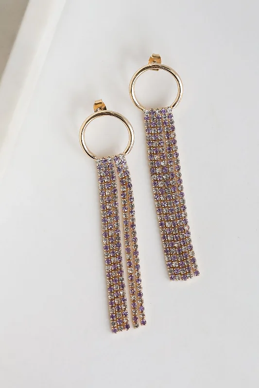 Shiny art earrings-Maeve Gold Rhinestone Fringe Earrings