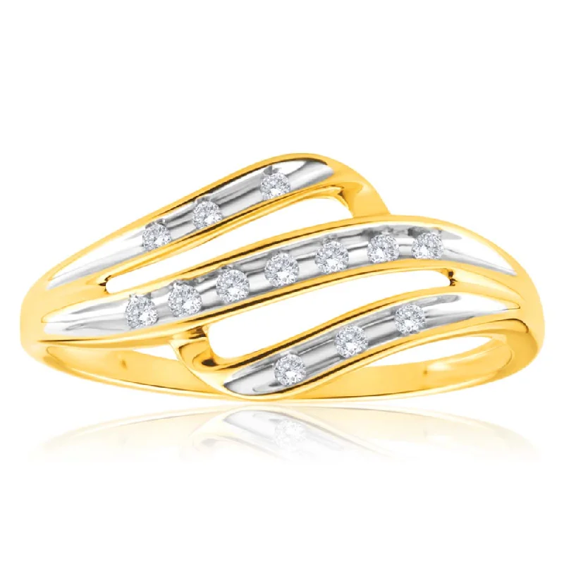 Shiny silver rings-9ct Yellow Gold Diamond Alluring Ring