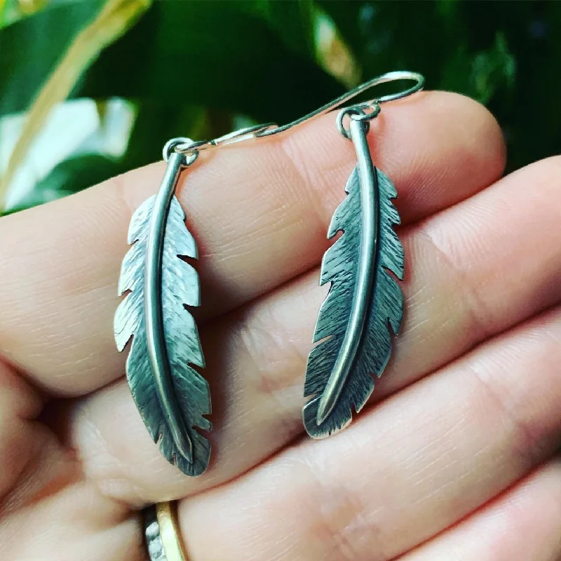 Rover weave earrings-Sterling Silver Feather Earrings