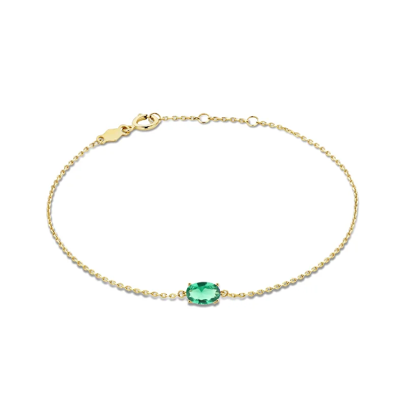 Cultured pearl bracelets-Baguette Olivia 14 karat gold bracelet with green zirconia stone