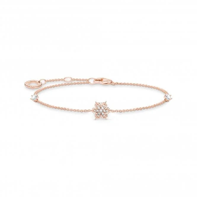 Flax thread bangles-Sterling Silver Rose Gold Plated Snowflake White Stones Bracelet A2082-416-14-L19V