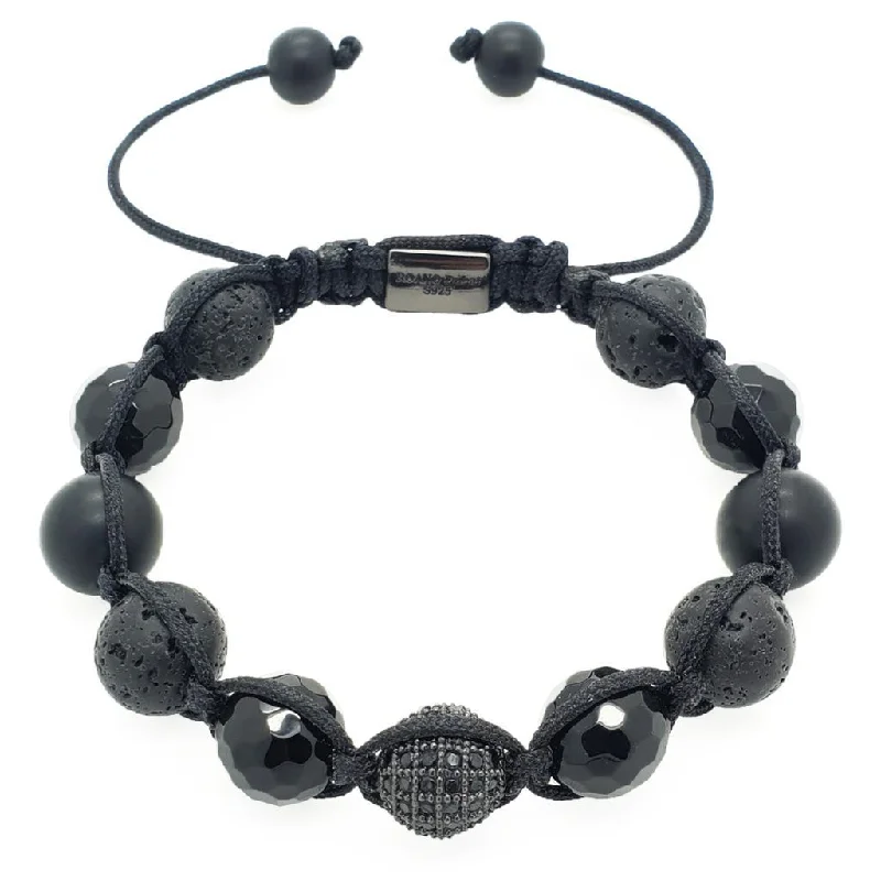 Slim wing bangles-Matte Onyx with Lava Stone Shamballa Bracelet