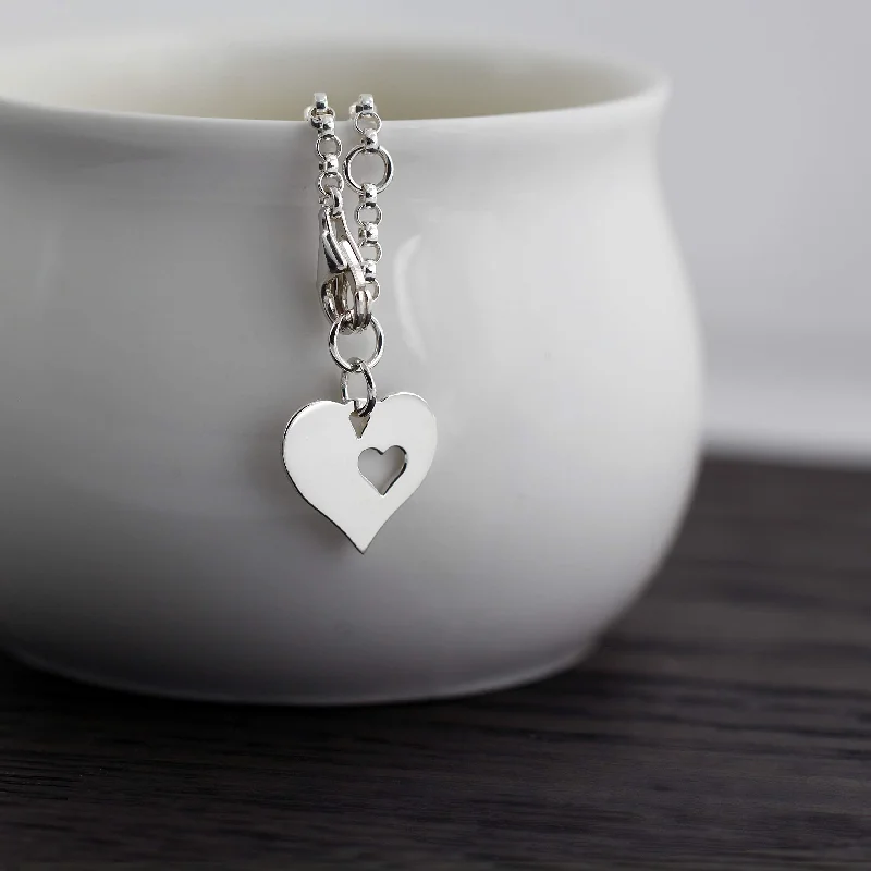 Moon theme bracelets-in Loving Memory - Sterling-Silver Heart in Heart Charm Bracelet