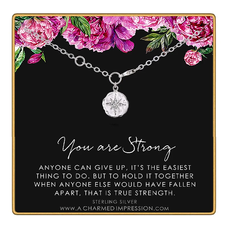 Wide stone bracelets-You are Strong • Warrior Bracelet • Survivor Gift • Diamond Starburst Charm Bracelet • Strength • Encouragement • Cancer • Recovery • Depression • Abuse • Inspirational Gift for Women