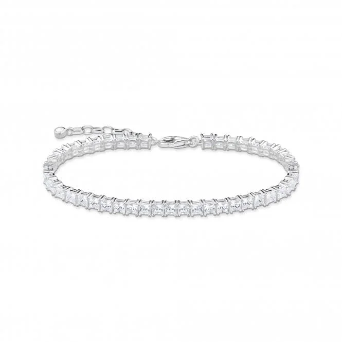 Woven cord bracelets-Sterling Silver White Tennis Bracelet A2029-051-14-L19V