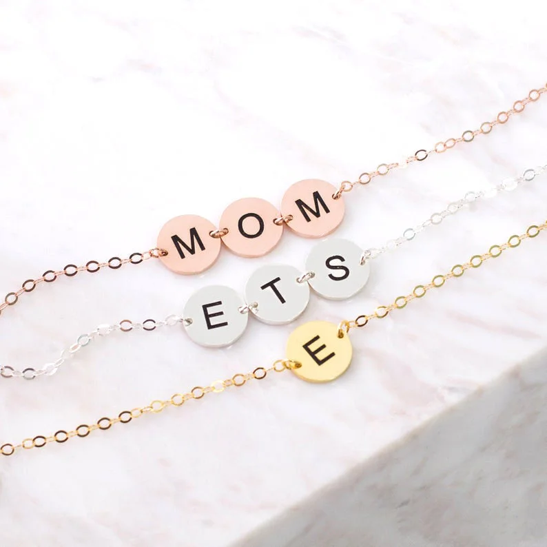 Joy charm bangles-Children's Initials Bracelet for Mom 925 Silver Chain