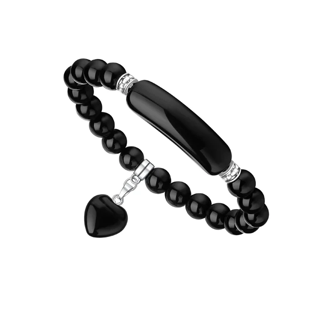 Cultured pearl bracelets-VINCHIC 8MM Obsidian Bracelet Love Heart Charm Stretch Bracelet Jade Energy Bracelet for Women Girls