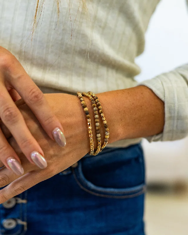 Birch grain bangles-Natural Stone Bracelet Set