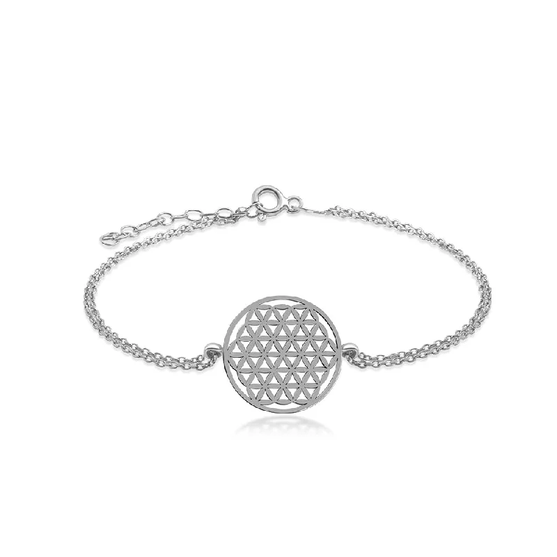 Thin bead bangles-Flower of Life Silver Chain Bracelet for Women