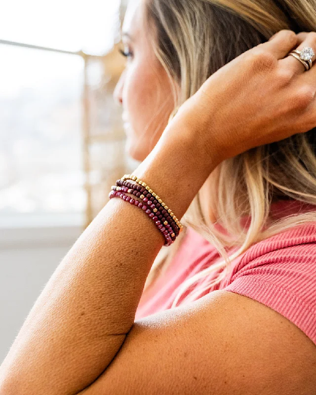 Soft thread bracelets-Gold and Wine Beaded Bracelet Set