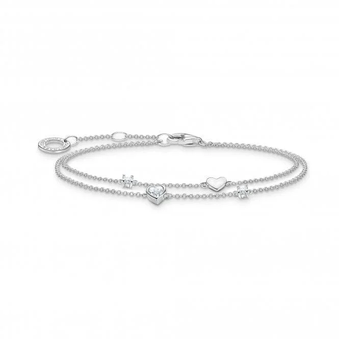 Smooth letter bangles-Charming Sterling Silver Hearts And White Stones Bracelet A2057-051-14-L19V