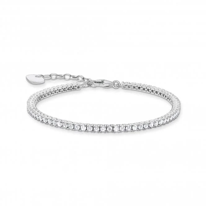 Bead link bracelets-Sterling Silver White Tennis Bracelet Bracelet A2021-051-14-L19V