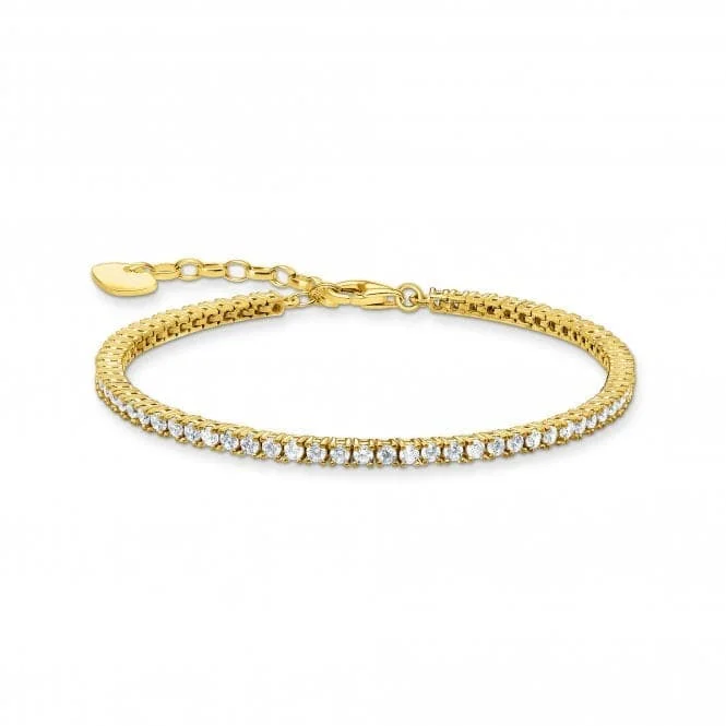 Soft thread bracelets-Sterling Silver Gold Plated White Tennis Bracelet A2021-414-14-L19V