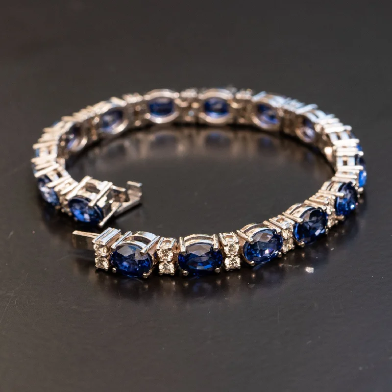 Thick cuff bangles-Cariad - 32.00 carat oval sapphire bracelet with 2.60 carat natural diamonds