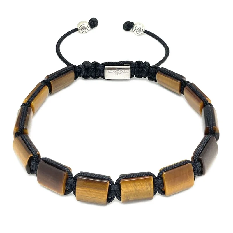 Thin filigree bangles-Classic Tiger Eye Full Square Bead Bracelet