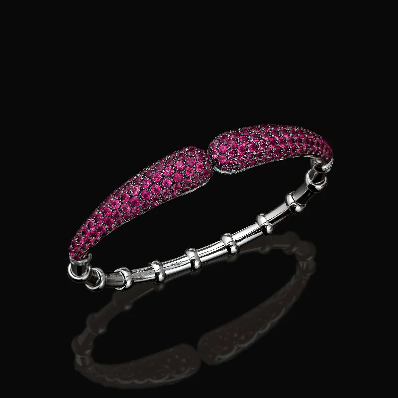 Pure diamond bracelets-Jadira  - 6.78  carat natural Red Ruby bracelet, 18K white gold