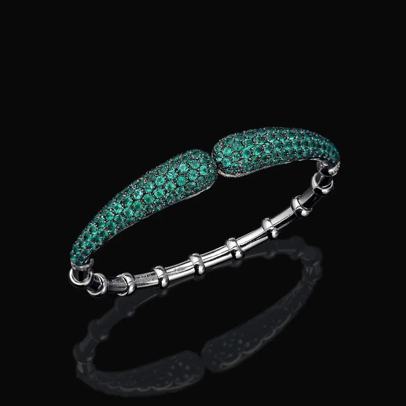 Moon theme bracelets-Jadira  - 6.78  carat natural green emerald bracelet, 18K white gold