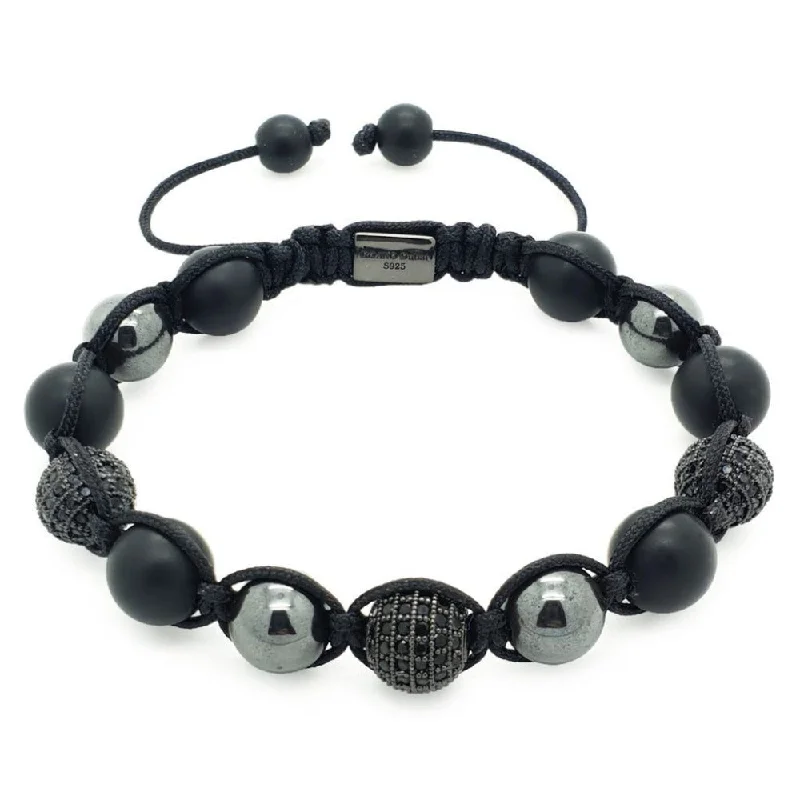 Bear motif bracelets-Hematite, Matte Onyx with Black CZ Shamballa Bracelet