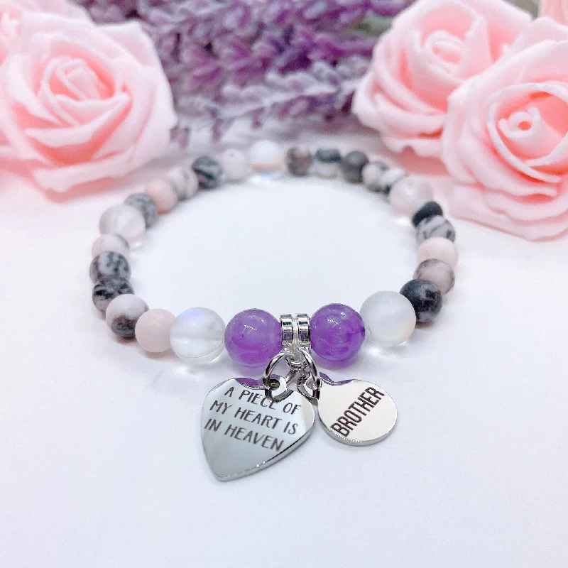 Pure link bangles-Brother: A Piece of my Heart is in Heaven Heart Companion Charm Bracelet Amethyst