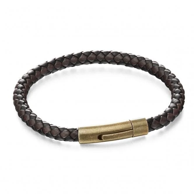 Bead charm bracelets-Fred Bennett Brown Black Leather Woven Bracelet B5061