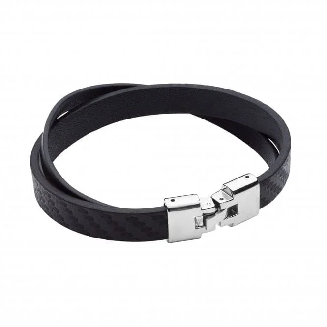 Flat link bracelets-Textured Plain Recycled Leather Bracelet Steel Clasp Bracelet B5376