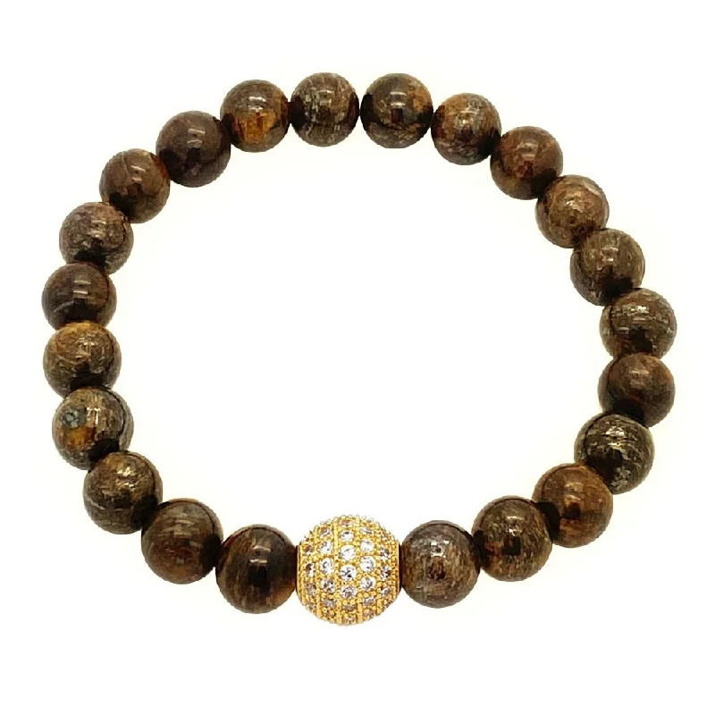 Slim stack bracelets-Classic Bronzite & Gold Beaded Bracelet