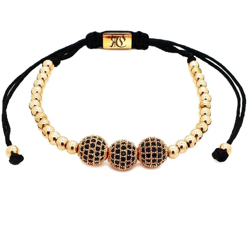 Thin clay bracelets-18k Gold Plated Triple CZ Diamond Ball Bracelet