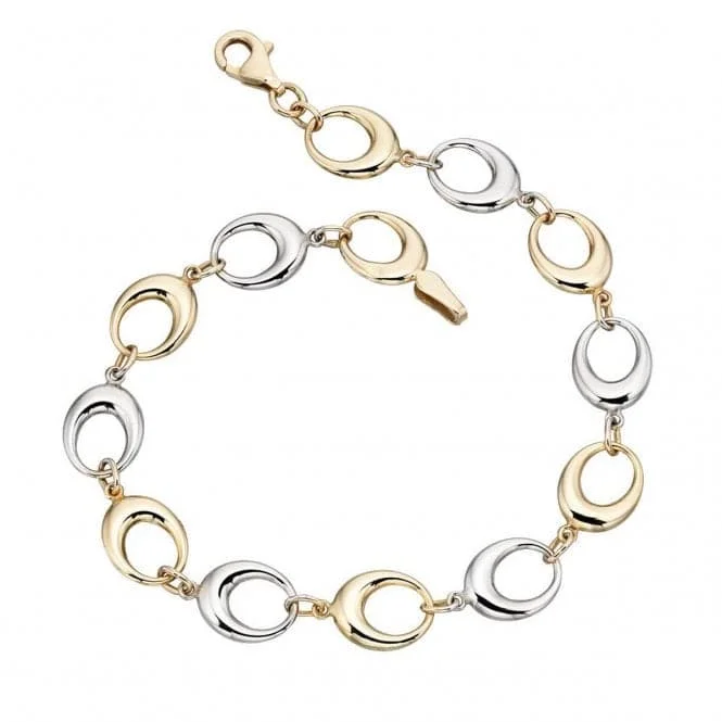 Bead-twisted bangles-Elements Yellow White Gold Cutout Oval Link Bracelet GB403Z476