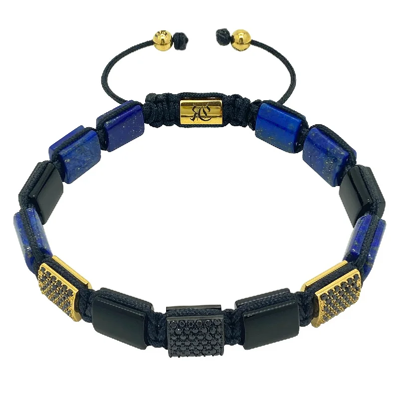 Slim star bracelets-Lapis Lazuli & Onyx CZ Flatbead Bracelet