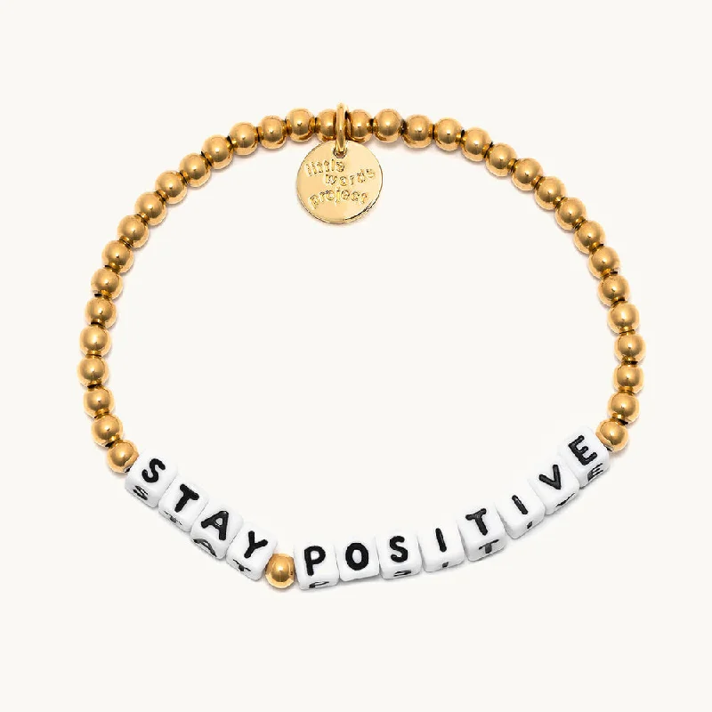 Cord wrap bracelets-STAY POSITIVE GOLD BRACELET