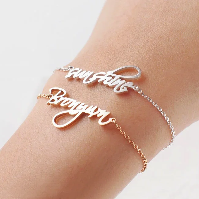 Soft stretch bracelets-18k Rose Gold Vermeil Handwriting Name Bracelet