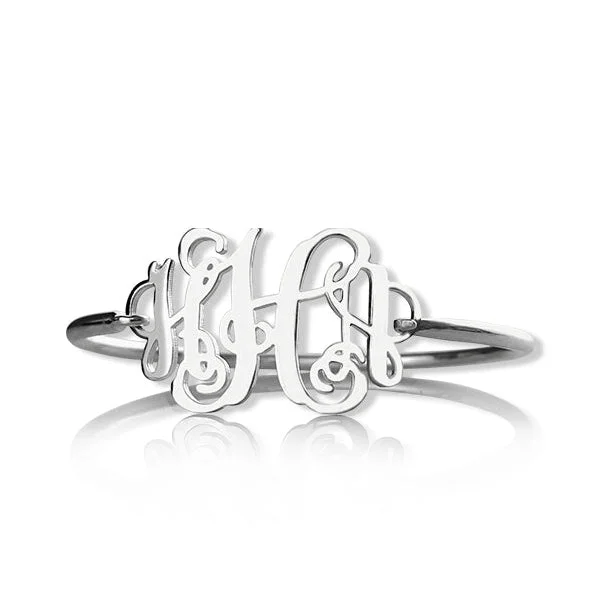 Tide theme bracelets-Personalized Monogram Solid Sterling Silver Bangle Bracelet