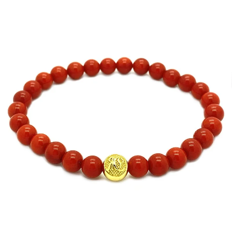 Pure modern bracelets-Red Coral Beaded Bracelet and Gold