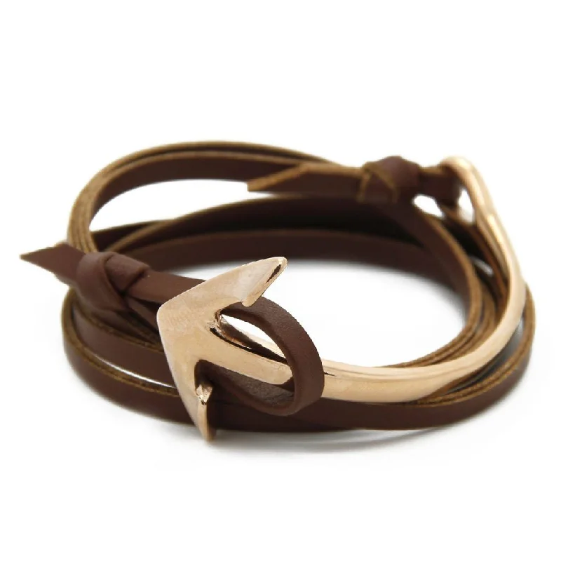 Twig weave bangles-Nautical Half Cuff Anchor with Brown Leather Wrap Bracelet