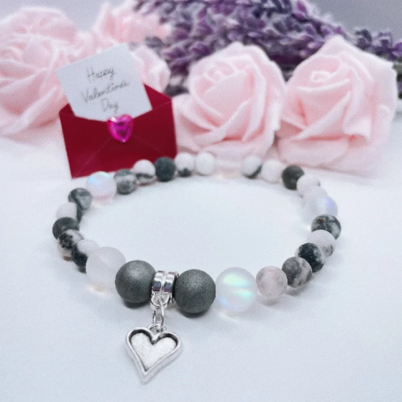 Agate bracelets-Dainty Heart Companion Charm Bracelet Druzy