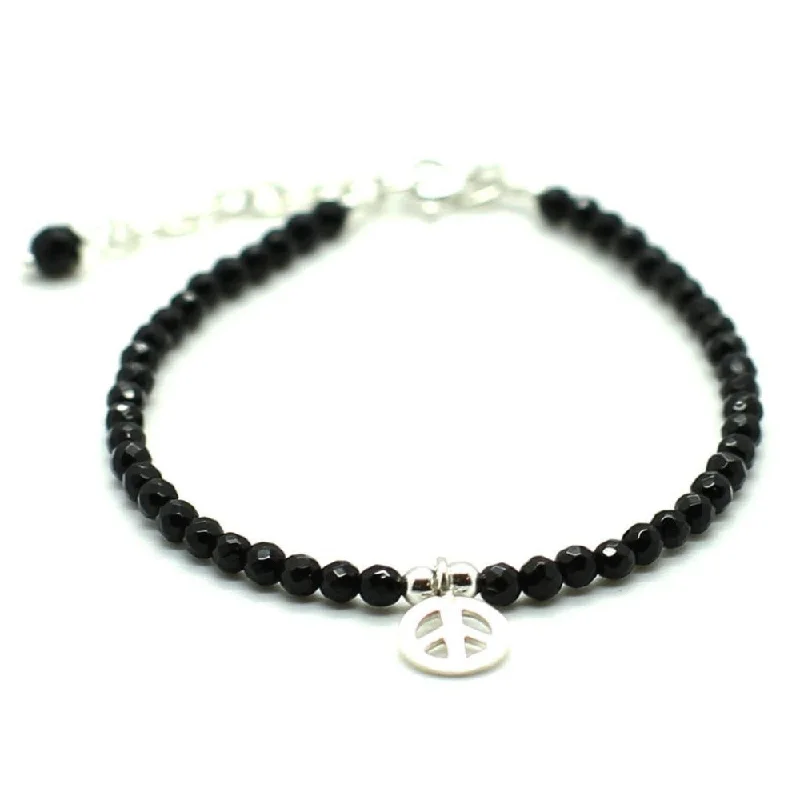 Thick gold bracelets-Peace Charm with Black Agate Stones Bracelet