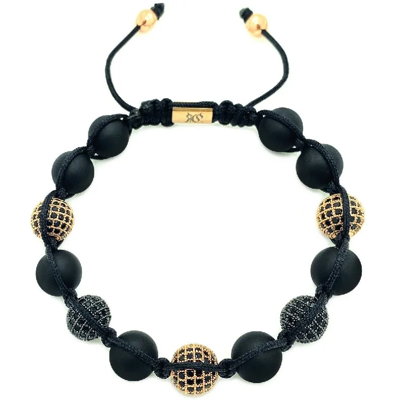 Round shape bracelets-Onyx Beaded Bracelet Black & Rose Gold CZ Diamonds