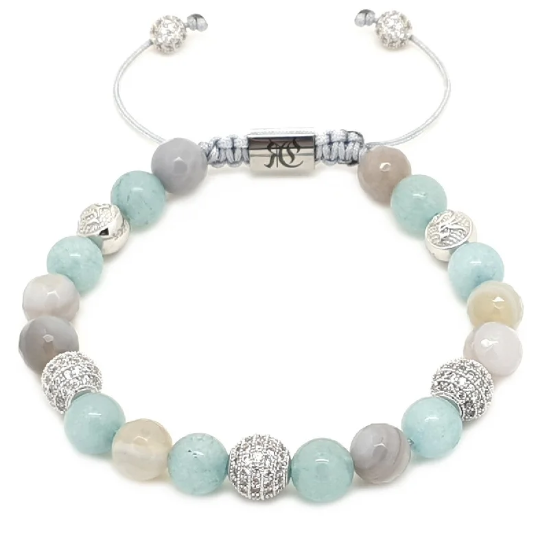 Cord edge bangles-Women's Beaded Bracelet Aquamarine, Agate & Silver