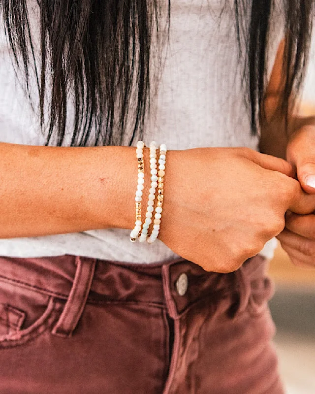 Shiny word bracelets-Green Stone Bracelet Set