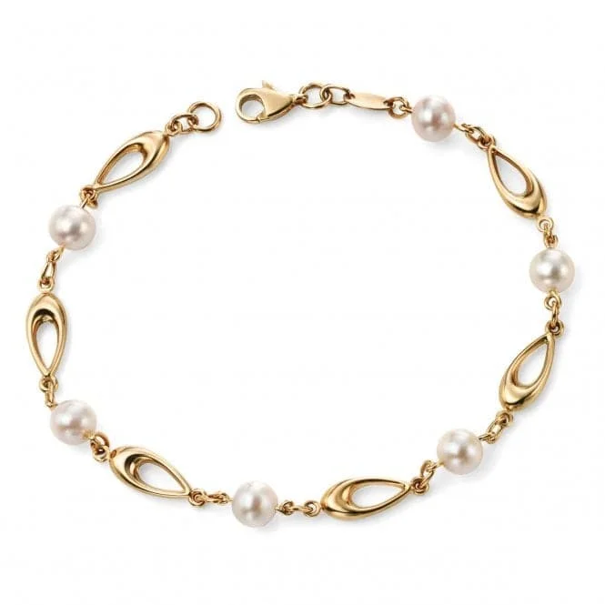 Flat knot bangles-Elements 9ct Yellow Gold Link Bracelet With White Freshwater Pearls GB416W