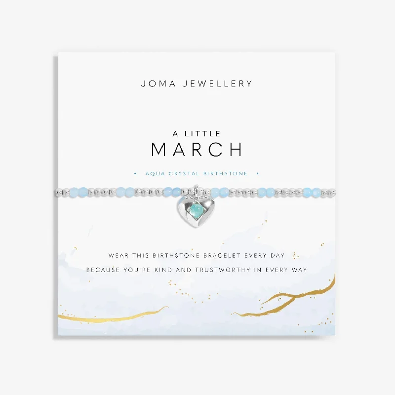 Bear motif bracelets-Birthstone A Little March Aqua Crystal Silver Plated Bracelet 8317