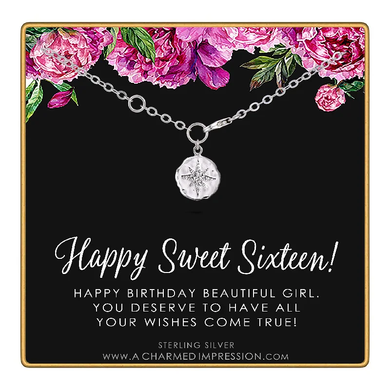 Round shape bracelets-Sweet 16 • 16th Birthday Gifts for Teen Girls • Silver Bracelet • CZ Diamond Starburst Charm • Bracelets for Women • Sixteen Birthday Gift for Daughter Best Friend Girlfriend Granddaughter